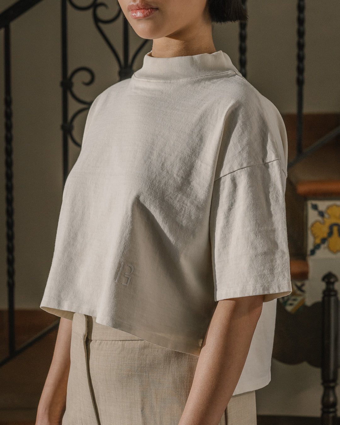 BATAYAN Cropped Mockneck Shirt - Buko Off-White